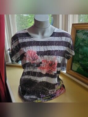 Y2k Striped Floral Lace Blouse